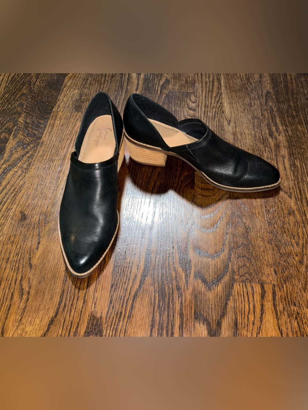 Crown Vintage Women's Black Leather Morrison PointToe Block Slip-On Bootie US 9